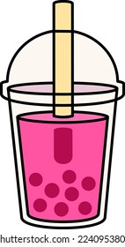 Bubble Milk Tea Dessert Icon Element illustration colored outline