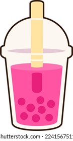 Bubble Milk Tea Dessert Icon Element illustration Flat Sticker Black Style