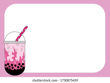 Bubble milk tea, drink collection with pink and white background 