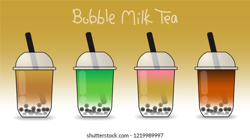 Bubble milk tea drink illustration design. Famous street food in Taiwan, Thailand and  other countries in Asia, vector.