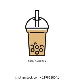 Bubble milk tea flat icon, simple flat design. Isolate on white background.