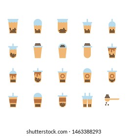Bubble milk tea in flat icon set.Vector illustration