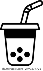 A bubble milk tea glass in line icon style