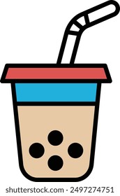 A bubble milk tea glass in line icon style