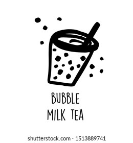 Bubble milk tea. Hand drawn vector illustration of popular taiwanese drink