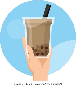Icono de mano de té de leche de burbuja. signo de estilo lineal de almuerzo para concepto móvil y diseño web. Toma té de la leche de burbuja para tomar el vector de línea simple de la foto. gráficos de ilustraciones.