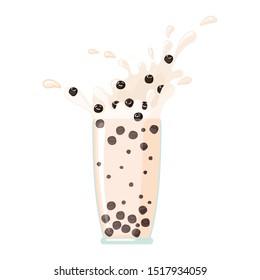 Bubble milk tea icon in flat style isolated on white background. Beverage from cassava plant. Vector illustration
