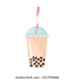 Bubble milk tea icon in flat style isolated on white background. Beverage from cassava plant. Vector illustration