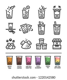 Bubble Milk Tea Icon Set,vector And Illustration