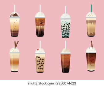 Bubble milk tea illustration set