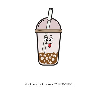 ilustrador del té de la leche de burbuja con carácter feliz