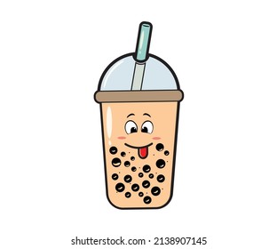 bubble milk tea illustrator with happy character. bible milk tea vector template