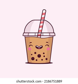 Bubble milk tea kawaii cartoon character vector illustration