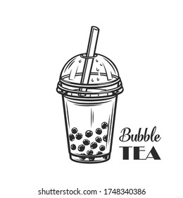 Bubble milk tea outline vector  Cold boba drinks  Bubble tea hand drawn illustaration 