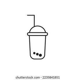 Bubble milk tea outline vector. Cold boba drinks, Bubble tea hand drawn illustaration.