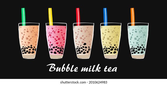 Bubble milk tea, Pearl milk tea , Different sorts of Boba. Yummy drinks. Ads with delicious tapioca. Restaurant cafe menu, template design. Food flyer. Chalk board, retro menu restaurant poster.