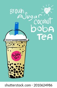 Bubble milk tea, Pearl milk tea , Different sorts of Boba. Yummy drinks. Ads with delicious tapioca. Restaurant cafe menu, template design. Food flyer. Chalk board, retro menu restaurant poster.