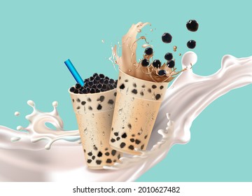 Bubble milk tea, Pearl milk tea , Different sorts of Boba. Yummy drinks. Ads with delicious tapioca. Restaurant cafe menu, template design. Food flyer. Chalk board, retro menu restaurant poster.