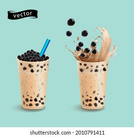 Bubble milk tea, Pearl milk tea , Different sorts of Boba. Yummy drinks. Ads with delicious tapioca. Restaurant cafe menu, template design. Food flyer. Chalk board, retro menu restaurant poster.