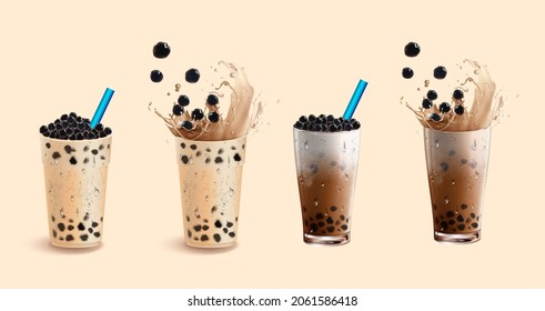 Bubble milk tea, Pearl milk tea , Different sorts of Boba. Yummy drinks. Ads with delicious tapioca.  Restaurant cafe menu, template design. Food flyer. Chalk board, retro menu restaurant poster. 