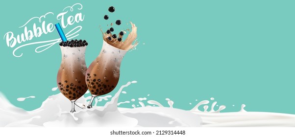 Bubble milk tea, Pearl milk tea , Different sorts of Boba. Yummy drinks. Ads with delicious tapioca.  Restaurant cafe menu, template design. Food flyer. Chalk board, retro menu restaurant poster. 