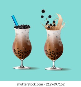 Bubble milk tea, Pearl milk tea , Different sorts of Boba. Yummy drinks. Ads with delicious tapioca.  Restaurant cafe menu, template design. Food flyer. Chalk board, retro menu restaurant poster. 