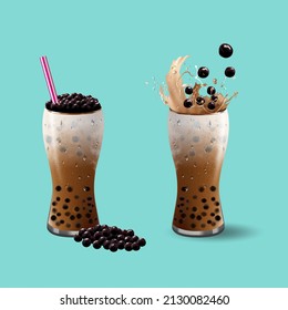 Bubble milk tea, Pearl milk tea , Different sorts of Boba. Yummy drinks. Ads with delicious tapioca.  Restaurant cafe menu, template design. Food flyer. Chalk board, retro menu restaurant poster. 