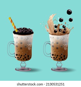 Bubble milk tea, Pearl milk tea , Different sorts of Boba. Yummy drinks. Ads with delicious tapioca.  Restaurant cafe menu, template design. Food flyer. Chalk board, retro menu restaurant poster. 