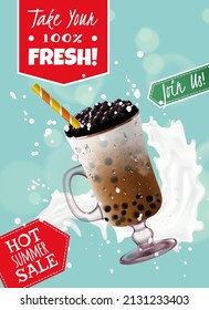 Bubble milk tea, Pearl milk tea , Different sorts of Boba. Yummy drinks. Ads with delicious tapioca.  Restaurant cafe menu, template design. Food flyer. Chalk board, retro menu restaurant poster. 