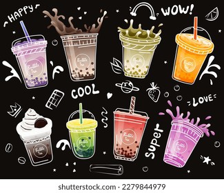 Bubble milk tea poster. Pearl milk tea , Boba milk tea, Yummy drinks. Horizontal summer banner. Vector illustration EPS10