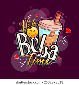 Ilustração de Vetor Retro de Chá de Leite de Bolha, Boba Chá Doodle Art, Arte de Parede da Loja de Bebidas, Bolha de Chá de Leite Especial Promoções Design