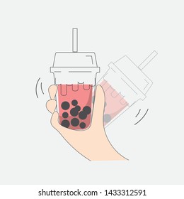 Bubble milk tea shake, drink, pouring, boba juice illustration Vector