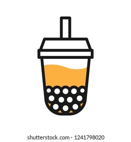 Bubble milk tea, simple flat design. Isolate on white background.