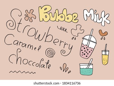 Bubble milk tea Special Promotions design, Boba milk tea, Pearl milk tea , Yummy drinks, coffees and soft drinks with logo and doodle style advertisement banner. Vector illustration.