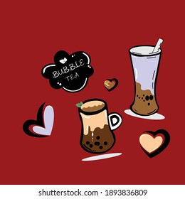 Bubble milk tea Special Promotions design, Boba milk tea, Pearl milk tea , Yummy drinks, coffees and soft drinks with logo and doodle style advertisement banner. Vector illustration.