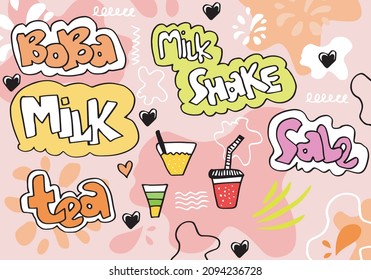 Bubble milk tea Special Promotions design  Boba milk tea  Pearl milk tea   Yummy drinks  coffees   soft drinks and logo   doodle style advertisement banner  Vector illustration 