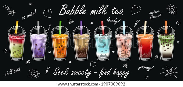 Bubble milk tea\
Special Promotions design, Boba milk tea, Pearl milk tea. Design\
template. illustration with\
slogan
