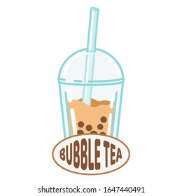 Bubble milk tea. A sweet cold drink with tapioca pearl balls. Asian street food from Taiwan. Isolated cartoon illustration.