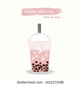 bubble milk tea with tapioca on white background. Pearl milk tea, black delicious pearls is Taiwanese famous. Popular drink. Vector illustration