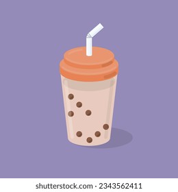 Bubble milk tea with tapioca pearls icon. Boba tea. Cold Asian Taiwanese drink. Summer cold drink. Vector illustration.