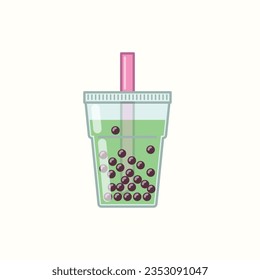 Bubble milk tea with tapioca pearls icon. Boba tea. Summer cold drink. Vector illustration.