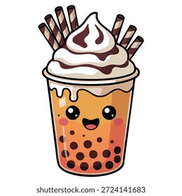 Bubble-Milk-Tee mit Tapioka-Perlen, einzelne Vektorgrafik auf weißem Hintergrund