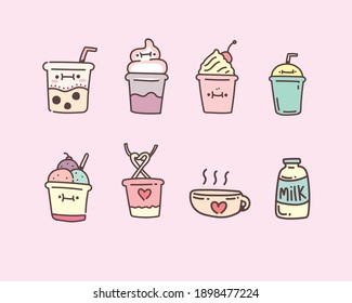 bubble milk tea vector illustration . milktea hand style doodle set