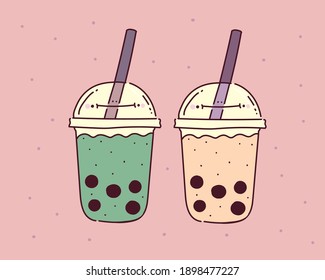 bubble milk tea vector illustration . milktea hand style doodle 