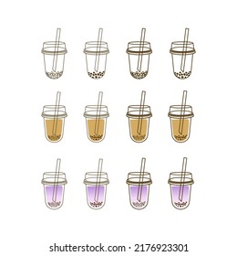 Bubble milk tea vector outline. Bubble milk tea cartoon.