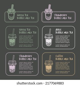 Bubble milk tea vector tag menu template. Bubble milk tea sticker detail. Menu for cafe or restaurant.