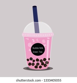 The bubble milk tea.Black pearl and pink milk is famous drink cup vector.