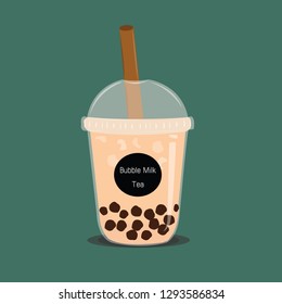 The bubble milk tea.Black pearl milk tea is famous drink large and small cup vector.