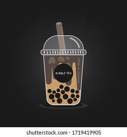 The bubble milk tea.Black pearl milk tea with chocolate is famous drink large size and small cup vector.