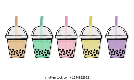 Bubble milk tea,Hand drawn,Vector,Illustrations.